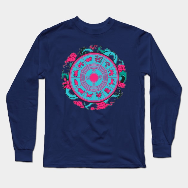 Chinese Zodiac Astrology Wheel Long Sleeve T-Shirt by Souls.Print